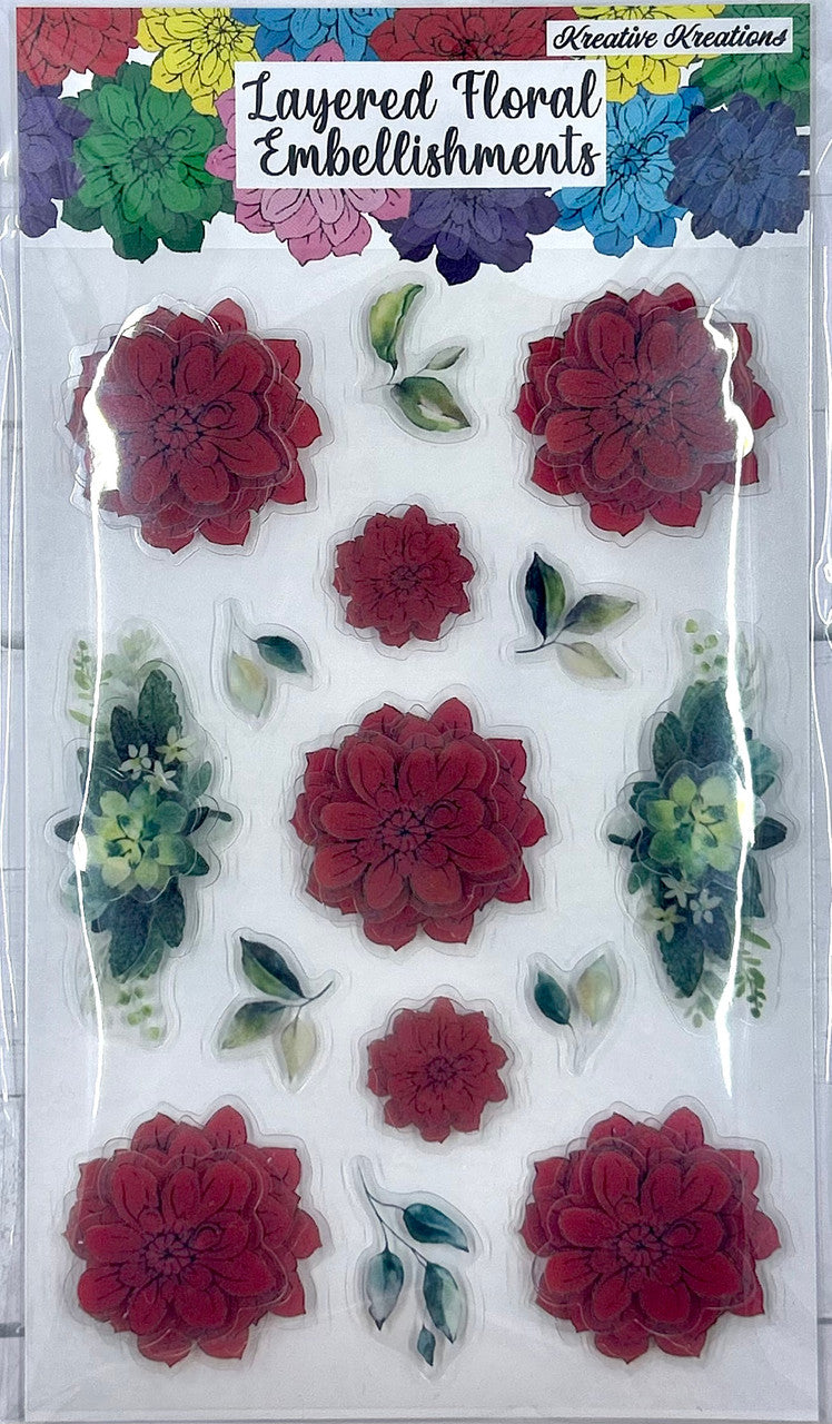 Layered Floral Embellishments - Strawberry Red